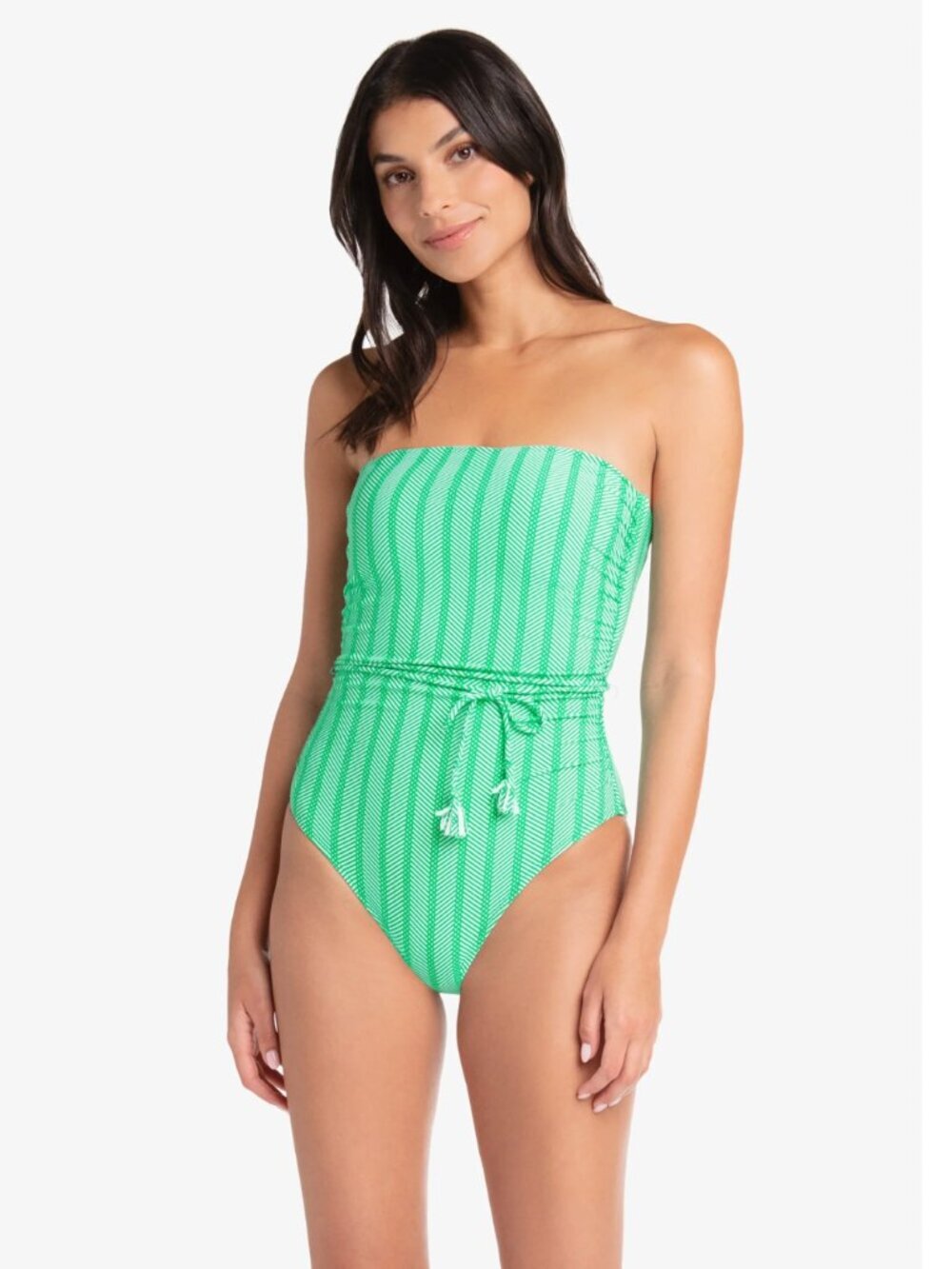 Helen Jon Green Tassel Belt Bandeau One-Piece Nautical Weave Swim Suit